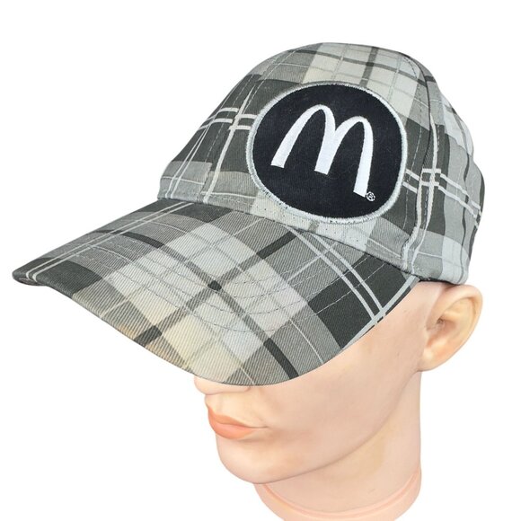 McDonalds Hat Adults Strapback Cap Barbour Tartan Plaid Embroidered Logo Rare - Picture 2 of 13